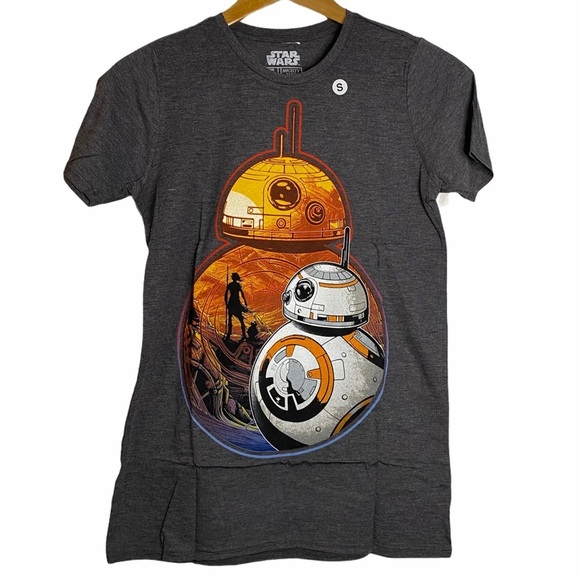 Star Wars BB8 Rey Jakku Graphic Grey T-Shirt Small Fandom Orange Gray - Picture 1 of 10